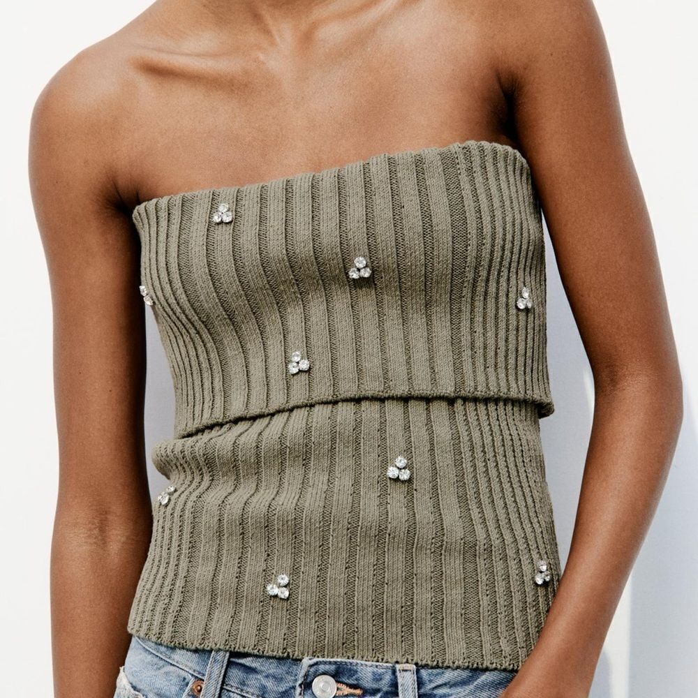 Zara jewel beaded off the shoulder knit top - Picture 2 of 7